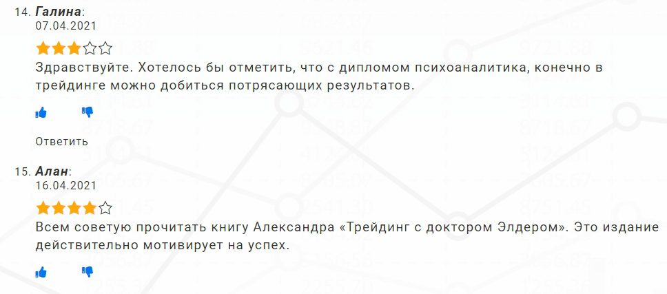 Отзывы клиентов о трейдере Александре Элдер