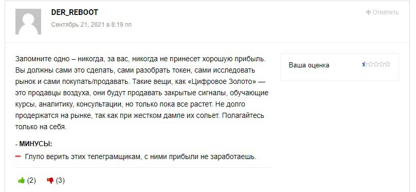 Отзывы о проекте Цифровое золото