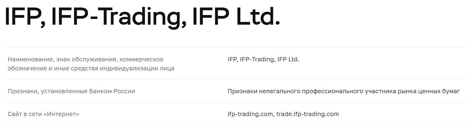 Trade IFP Trading в реестре ЦБ