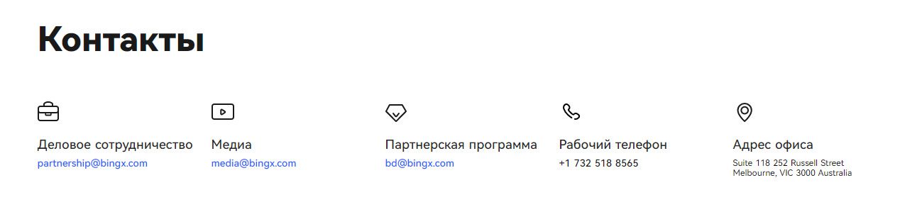 Контакты биржи BingX