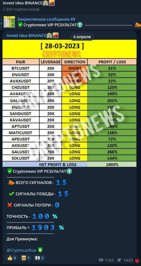 Invest idea BINANCE результаты