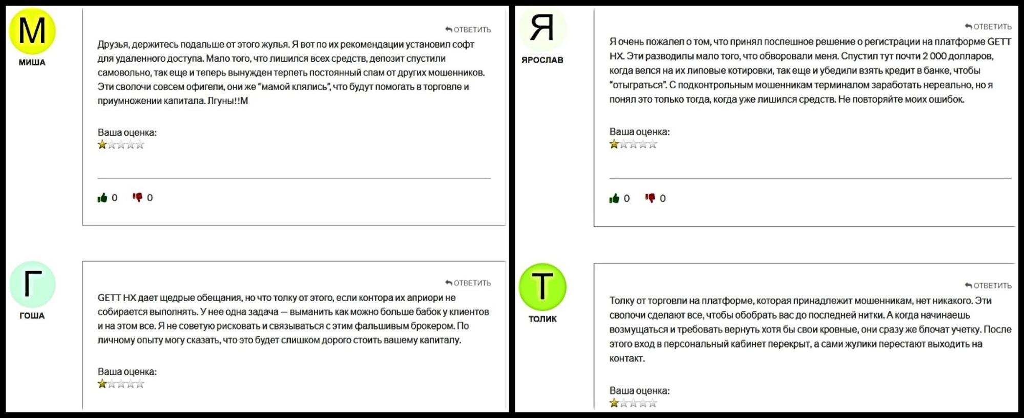 Отзывы клиентов о торговой площадке Gett HX