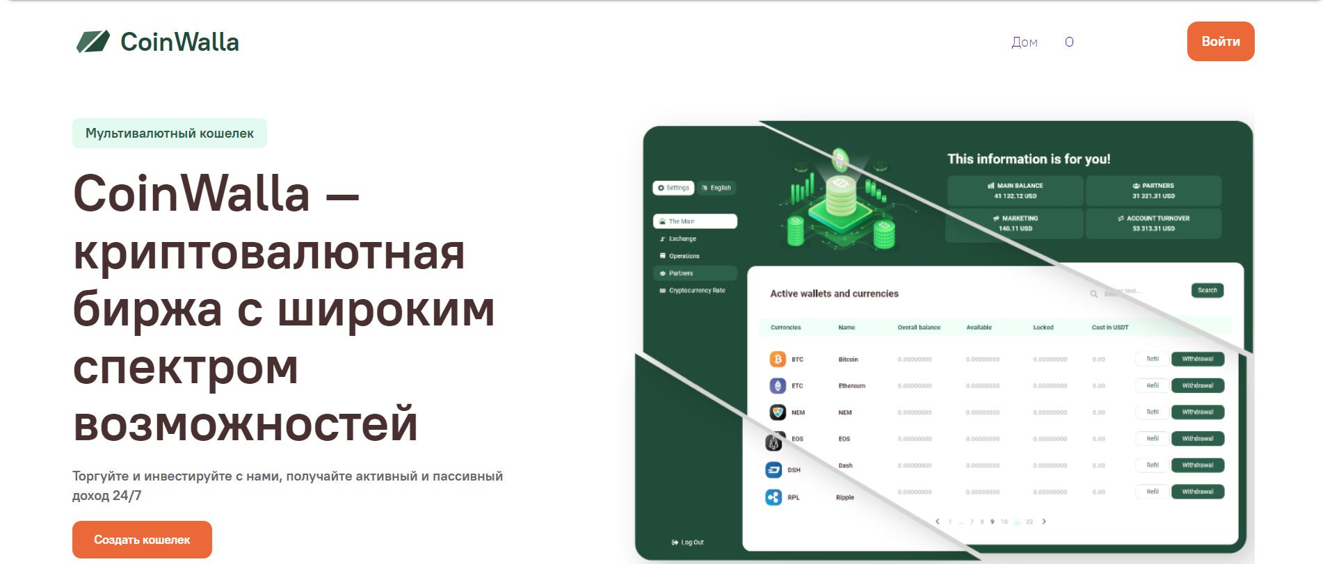 Сайт брокера Coinwalla