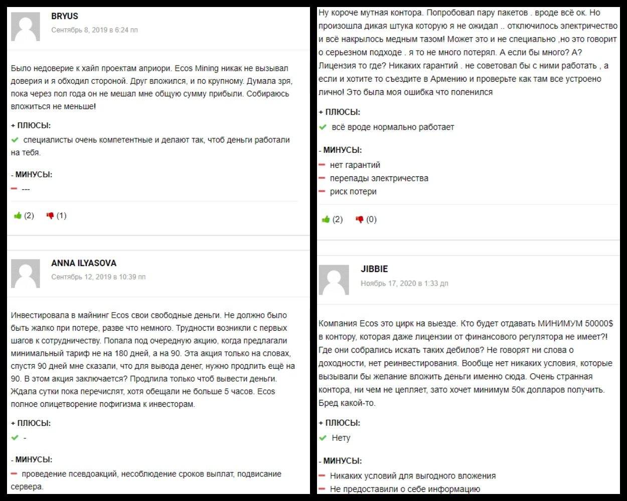 Отзывы о сайте Ecos Cloud Mining