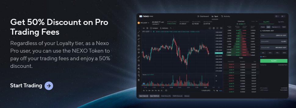 Статистика на сайте биржи Nexo