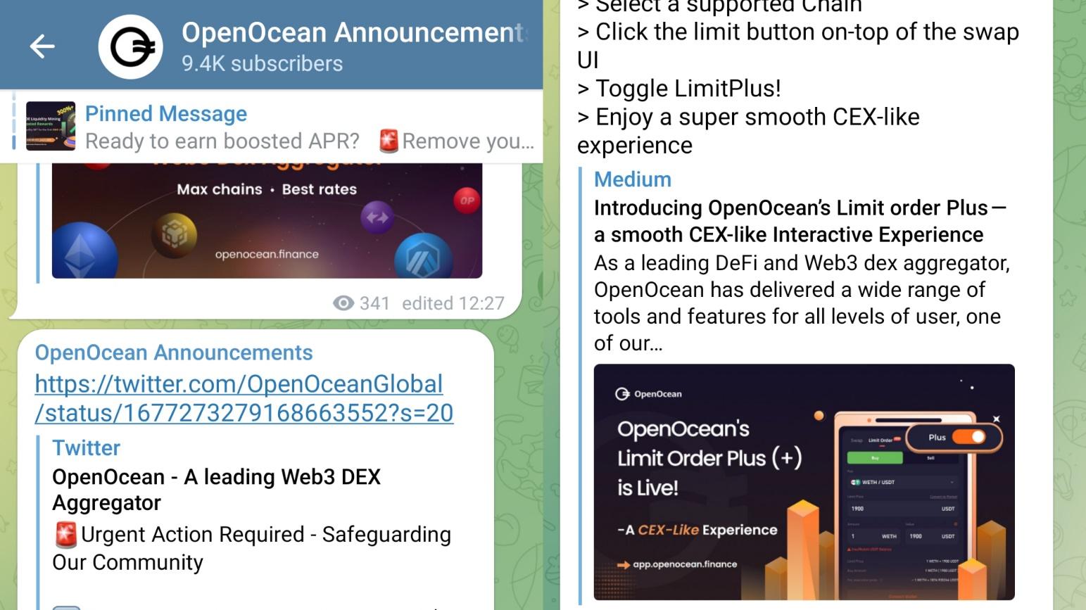 ТГ канал биржи Open Ocean