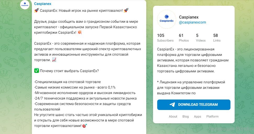 Телеграм проекта Caspianex