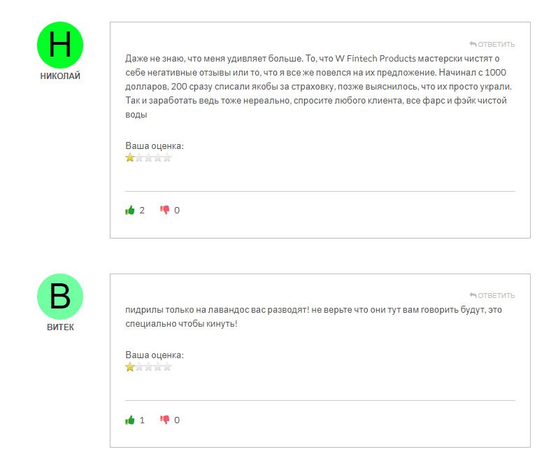 W Fintech products: отзывы пользователей о платформе
