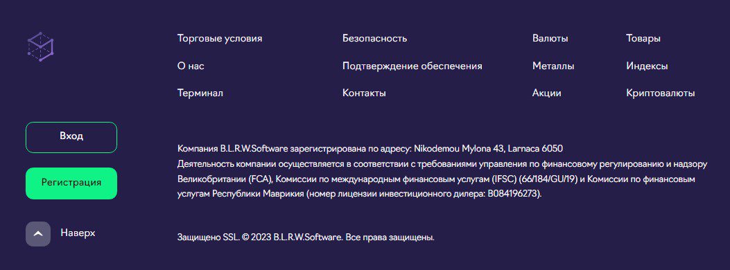 МЕню сайта брокера B L R W Software