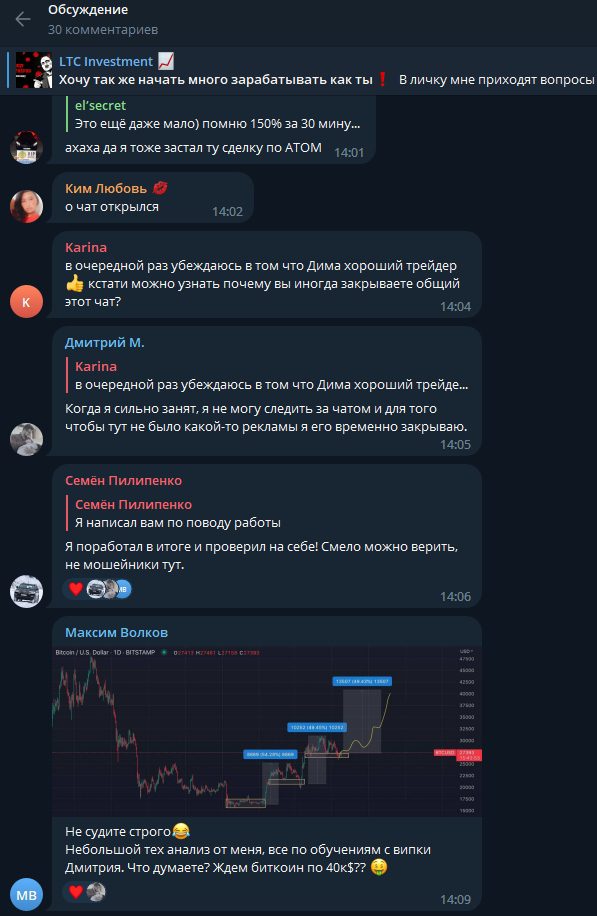 Переписка с клиентами на LTC Investment