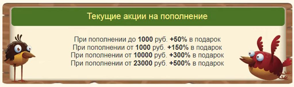 Profit Birds текущие акции на пополнение