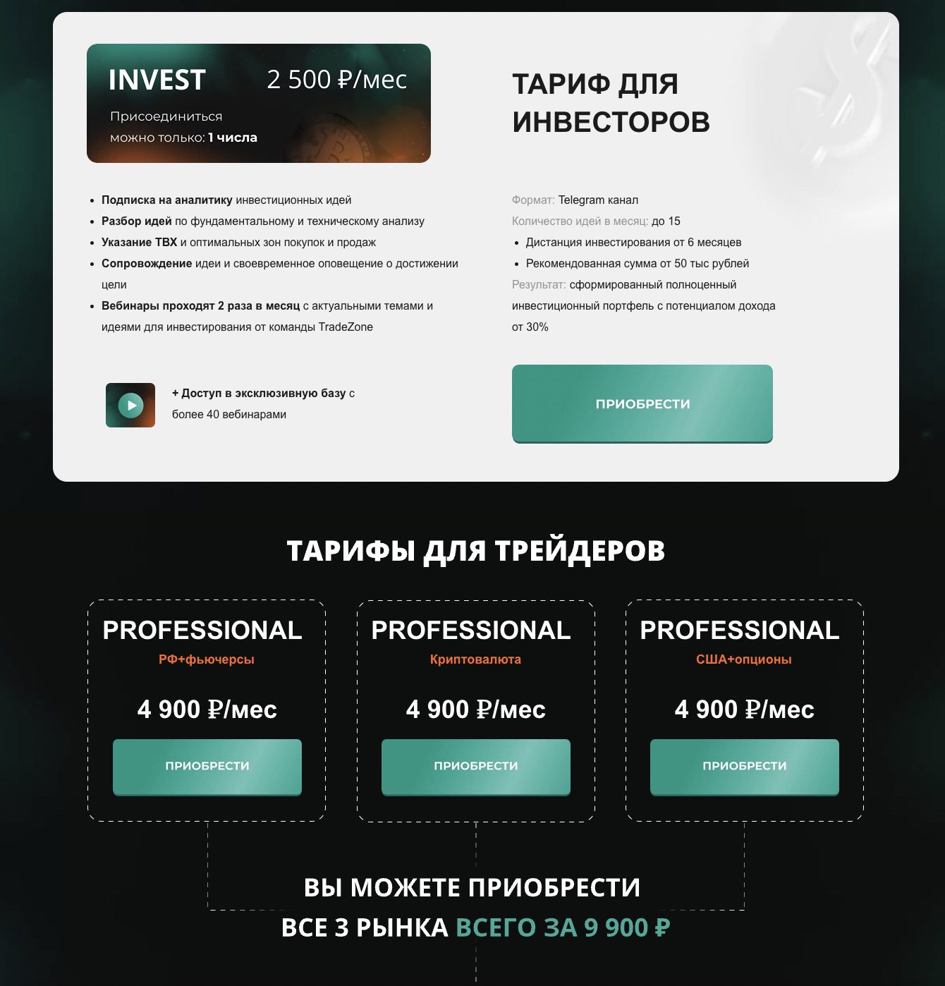 Тарифы для трейдеров