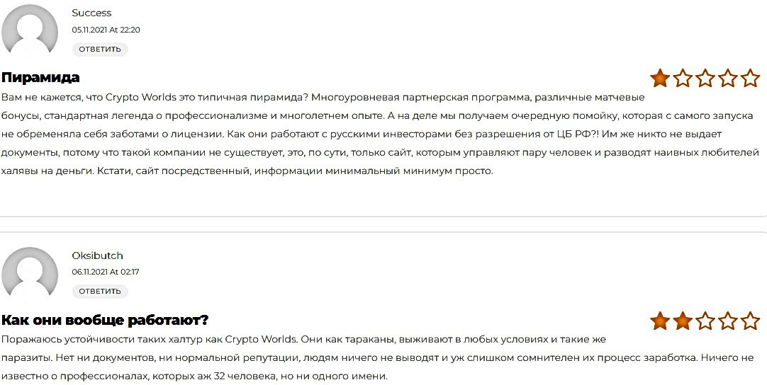 отзывы клиентов о заработке с компанией CryptoWorld