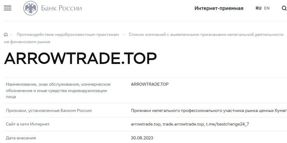 Arrow Trade цб рф