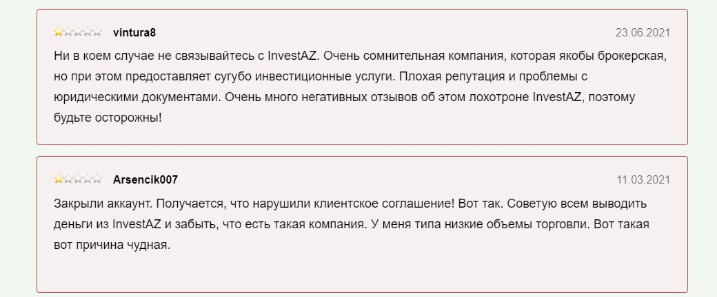 Отзывы вкладчиков об инвестиционном брокере Investing AZ