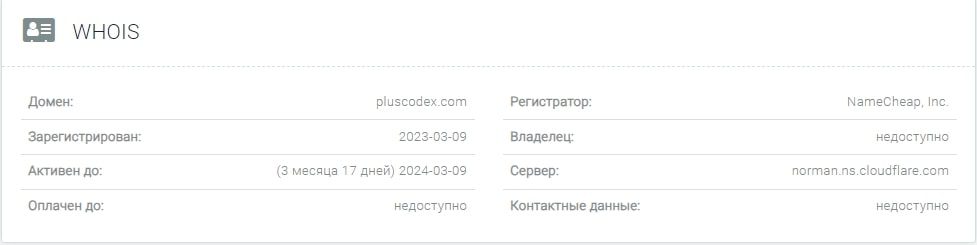 Plus Codex данные домена