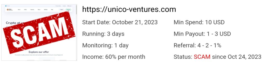 Unico Ventures мониторинг