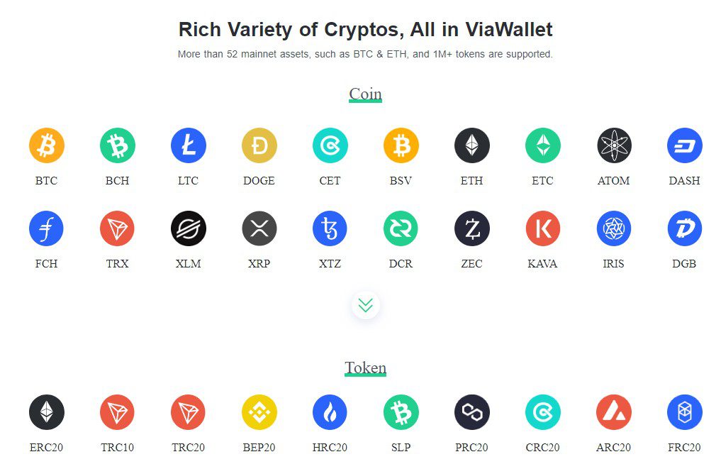 Набор опций Криптовалютного кошелька ViaWallet 