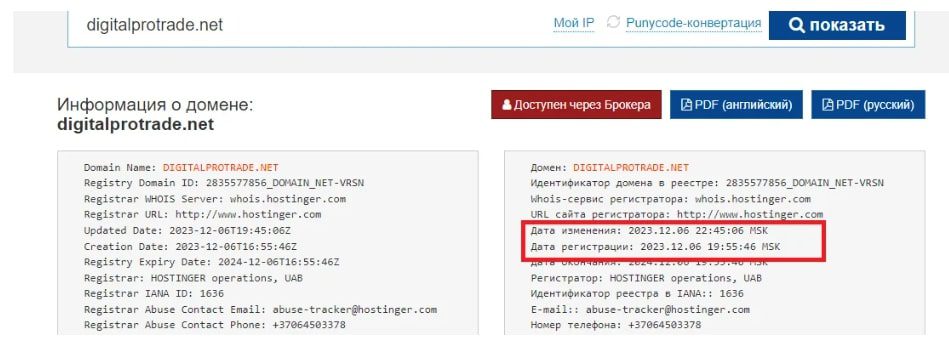 Digital Pro Trade инфа о домене