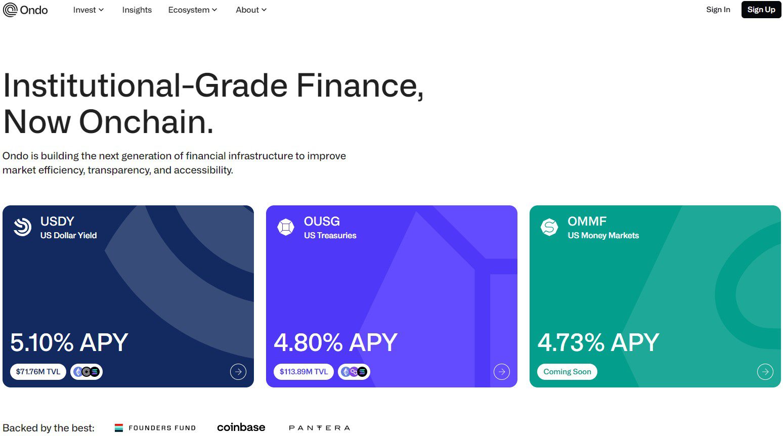 Сайт проекта Ondo Finance